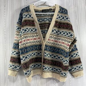 Vintage Paul Harris Fair Isle Grandpa Cardigan‎ Wool Sweater Mr Rodger’s Mens M